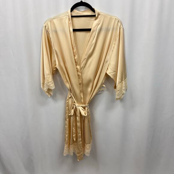 VIntage Inspired Robe Dressing Gown Cream Beige Lace Details Medium/Large - Picture 3 of 4